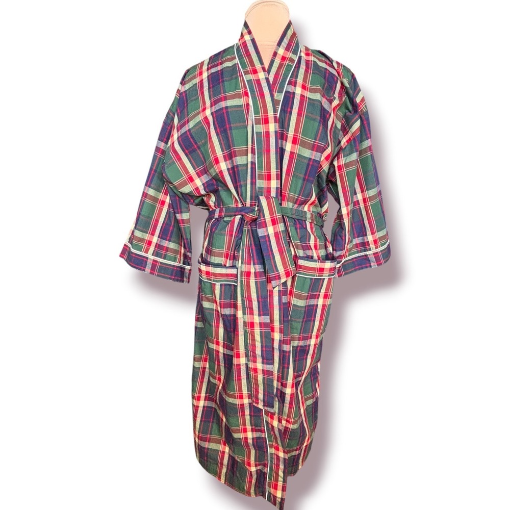 Towncraft Mens Plaid Robe Green Red Blue One Size Belted Loungewear Heritage